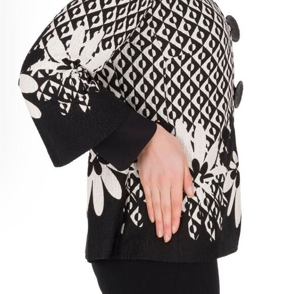 Joseph Ribkoff Black and White Blazer with Geometric and Floral Patterns - Picture 4 of 12